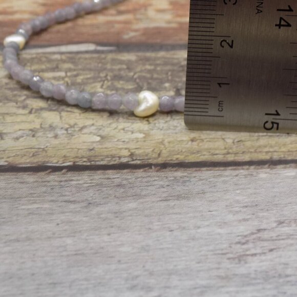 Vintage Genuine Tanzanite Pearl Choker Necklace Hook Closure Faceted - Picture 3 of 8